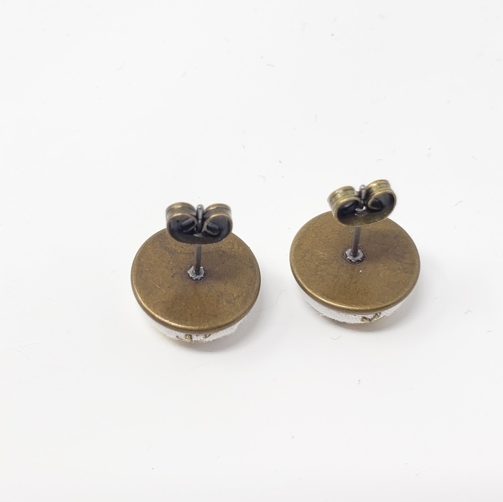 New Handmade | Upcycled Yellow Vintage Floral Stud Earrings - Picture 2 of 4